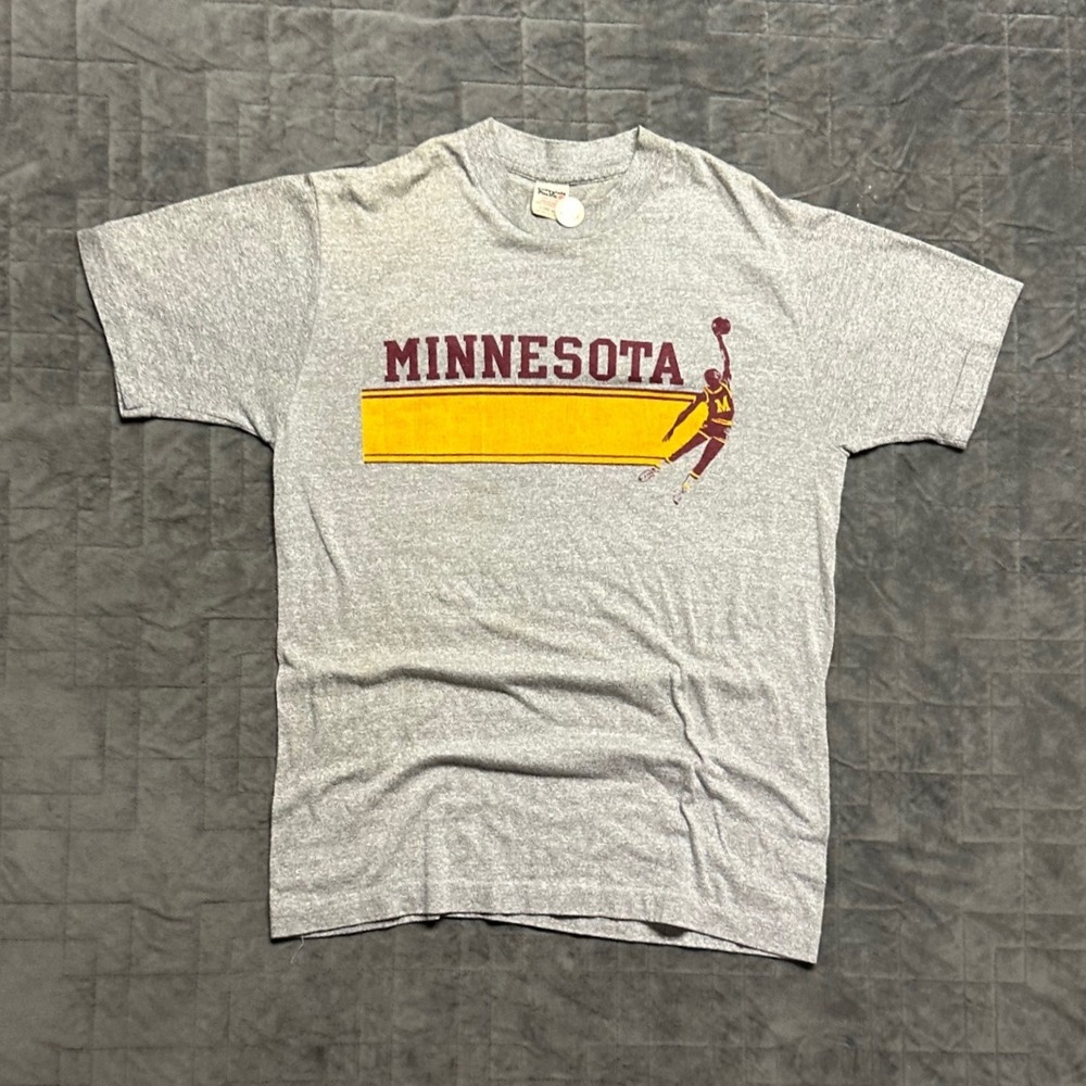 Vintage 1980s Minnesota University Basketball Thin Single Stitched Gray Shirt